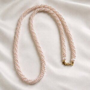 Vintage Blush Faux Pearl Twist Necklace 23” Pink Glass Bead Strand